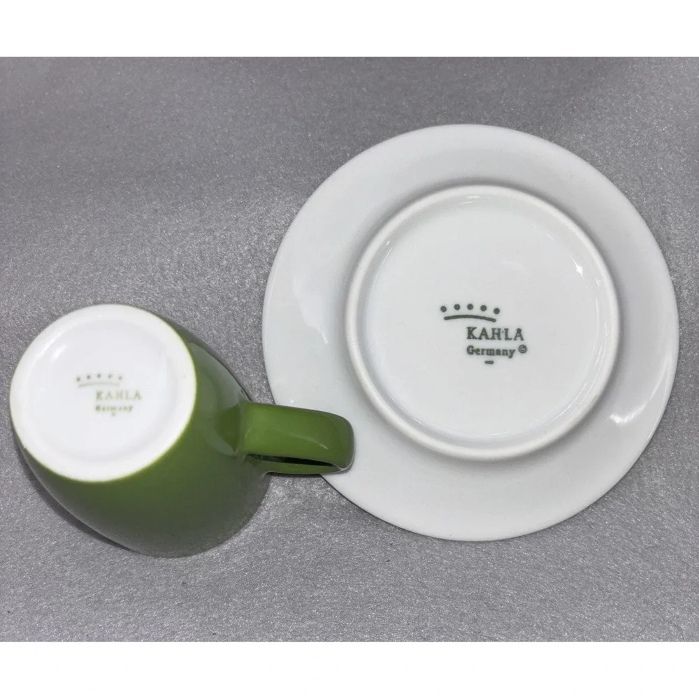 Kahla Germany  Demitasse Espresso Cups & Saucers Brown White Green 3‎ Sets EUC